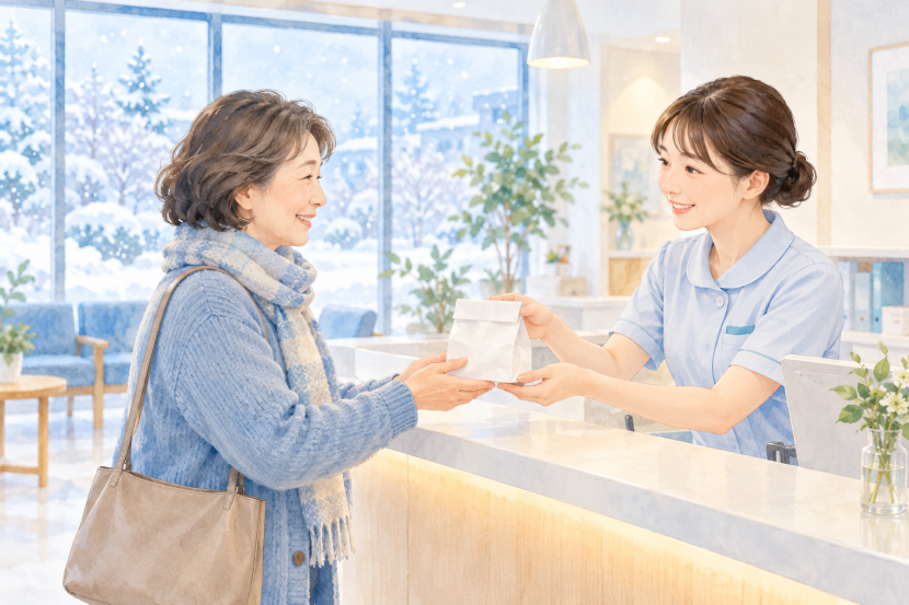 院内で薬を受け取る患者さんのイラスト
